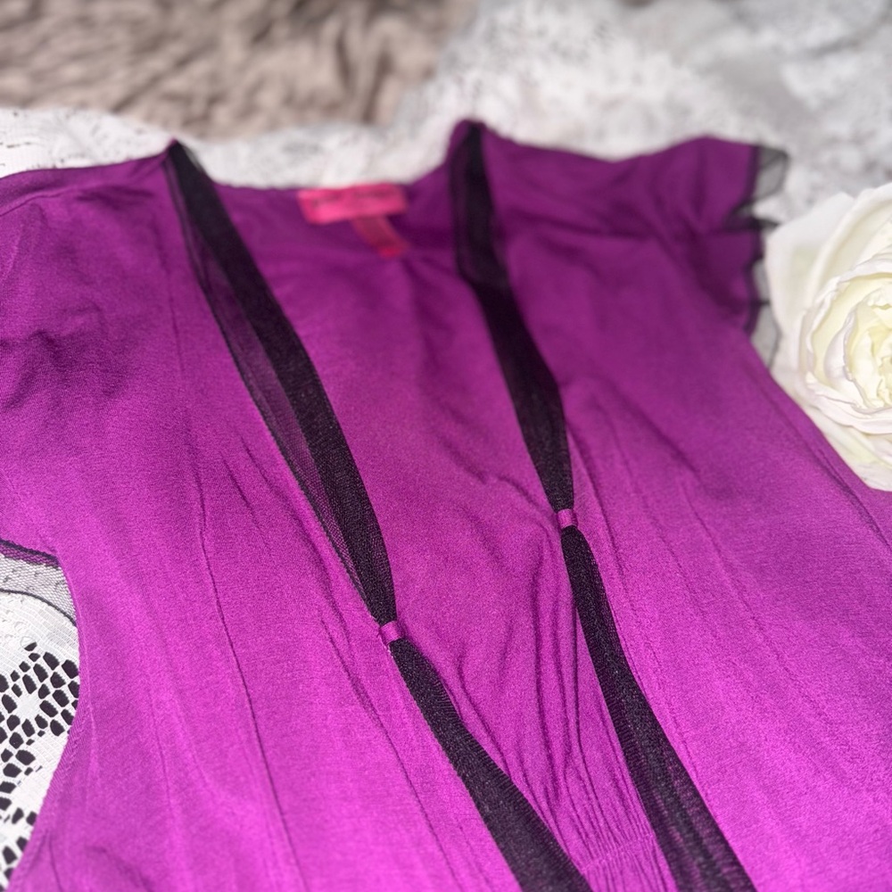 Vintage BETSEY JOHNSON purple  and black Robe size LARGE like new !!!! 🪻🪻🪻🪻 - Picture 6 of 14